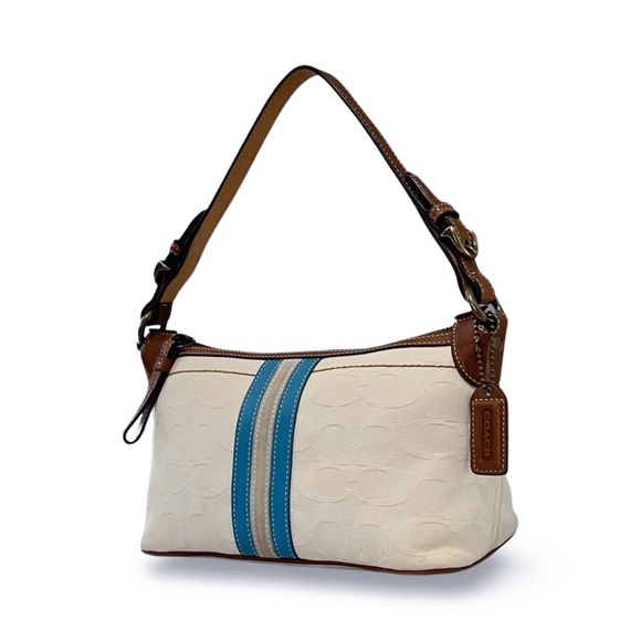 Coach Vintage Signature Striped Cream on Cream Jacquard & Brown Leather Baguette - Picture 4 of 7